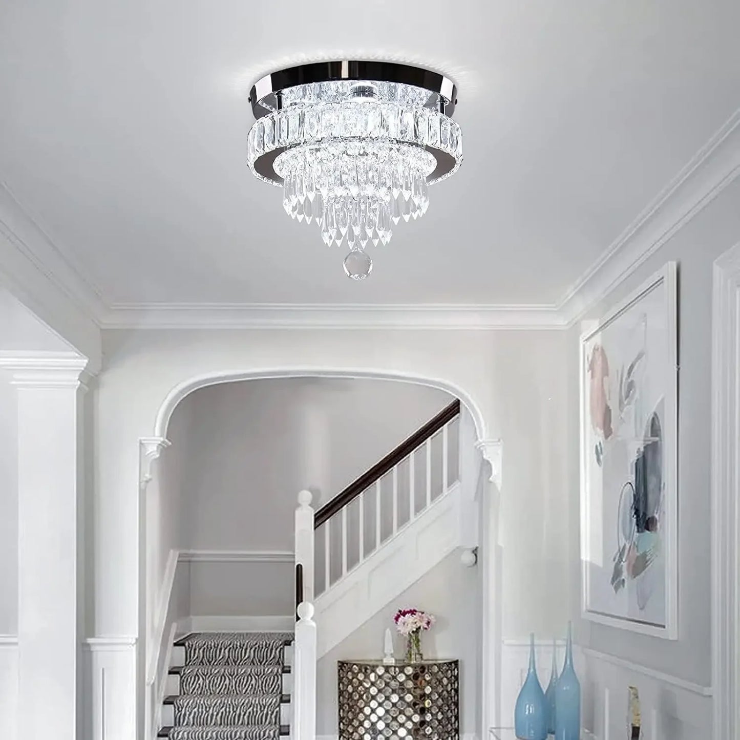 11.8" Dimmable Crystal Chandelier Crystal Ceiling Light Modern Chandeliers Flush Mount Ceiling Light Lamp Fixture for Dining Roo