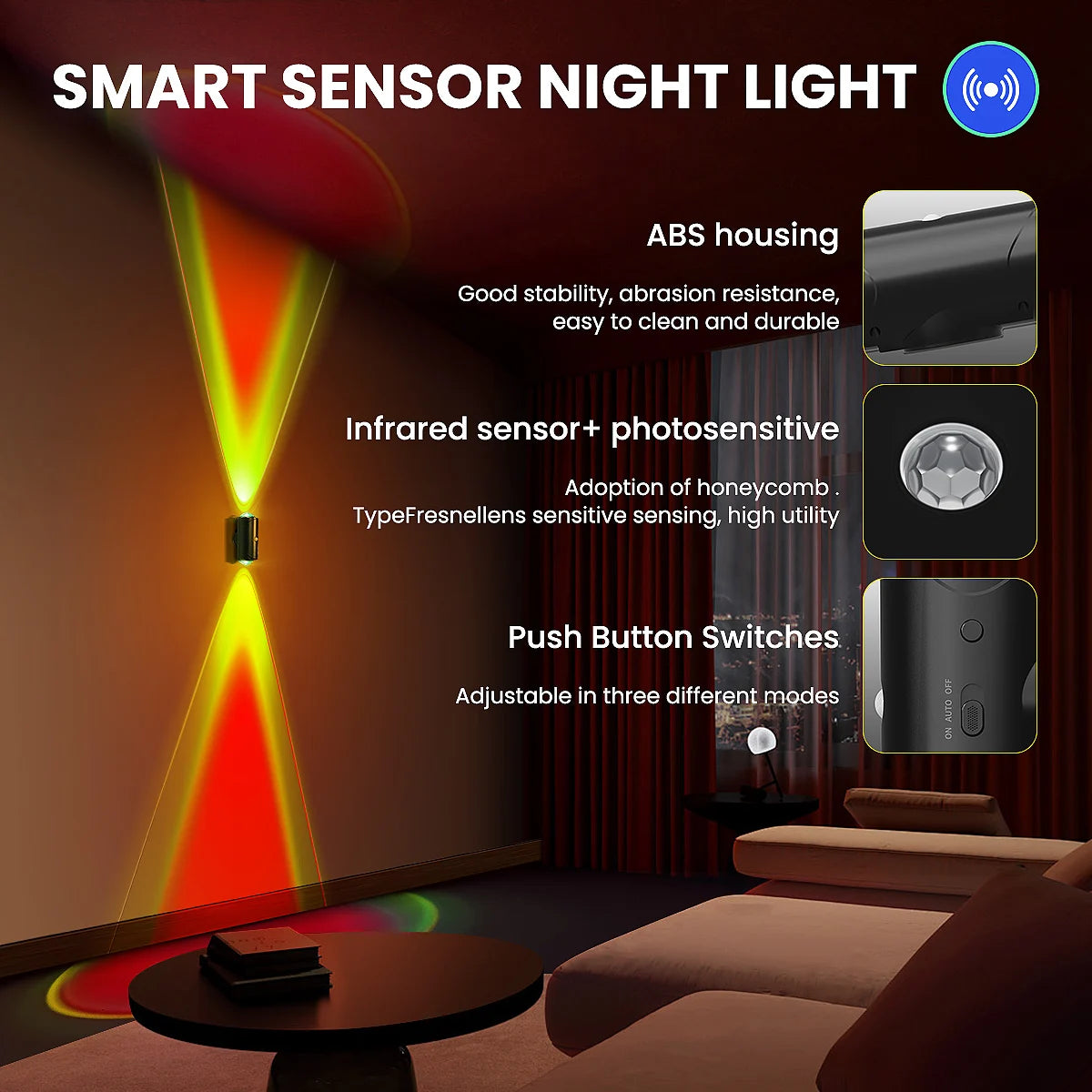 LED Motion Sensor Light, 8 Lighting Effects, Up/Down Lighting Design Rechargeable Cordless Wall Lamps for Indoor Bedroom Hallway