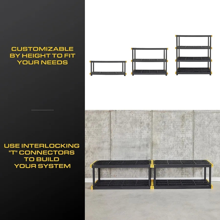 Black Yellow Shelving Unit and Heavy Duty Storage Containers for Industrial Warehouse Garage Basement and Workshop Organization