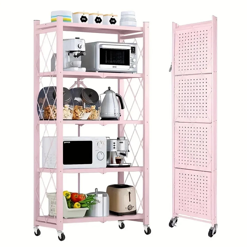 3/4/5-Tier Heavy-Duty Iron Storage Shelf with Rolling Shelves - Heavy-Duty Foldable & Portable Multi-Tier Shelving Unit