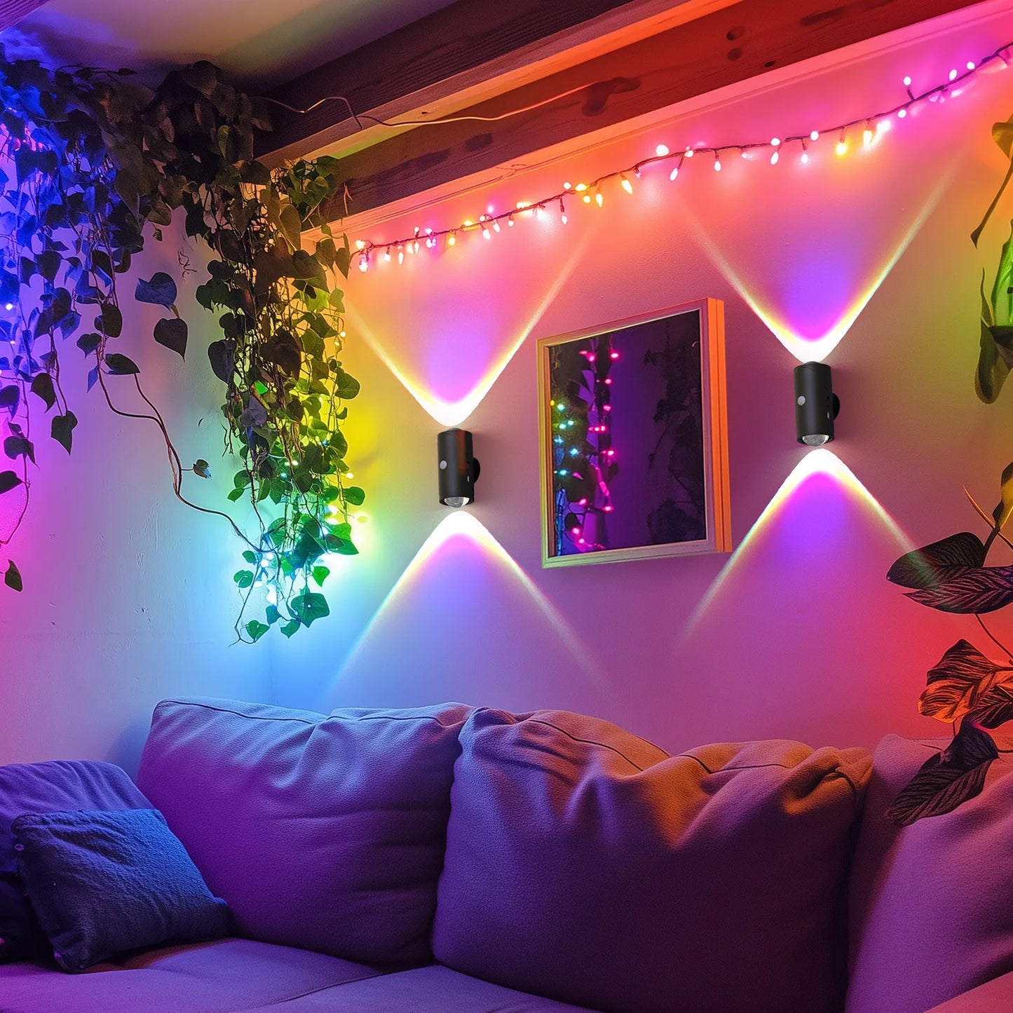LED Motion Sensor Light, 8 Lighting Effects, Up/Down Lighting Design Rechargeable Cordless Wall Lamps for Indoor Bedroom Hallway