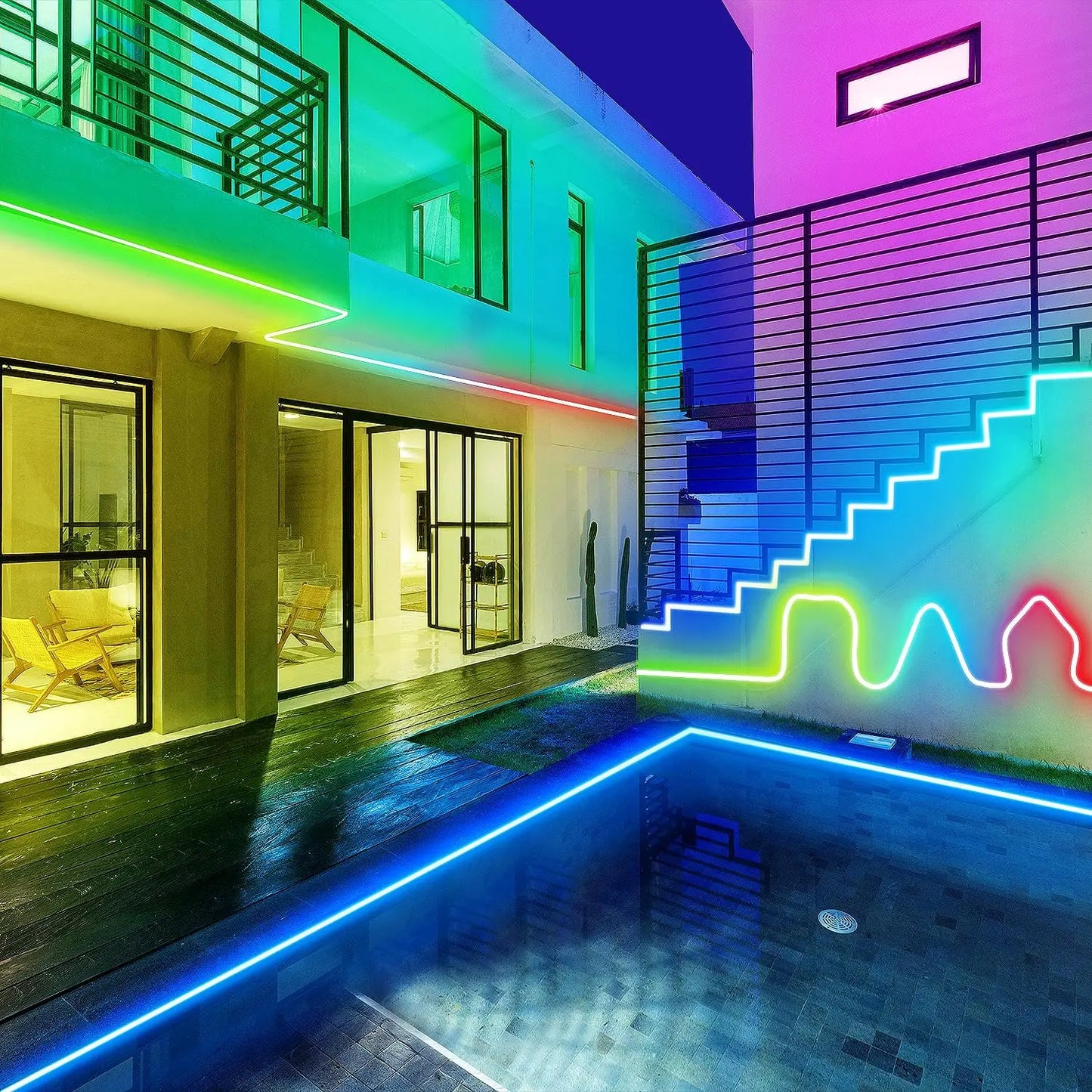 10M/5M/3M Neon WIFI RGB Led Strip Lights Outdoor Waterproof with Music Sync, 108leds/m DIY Tape with Remote and App for Bedroom