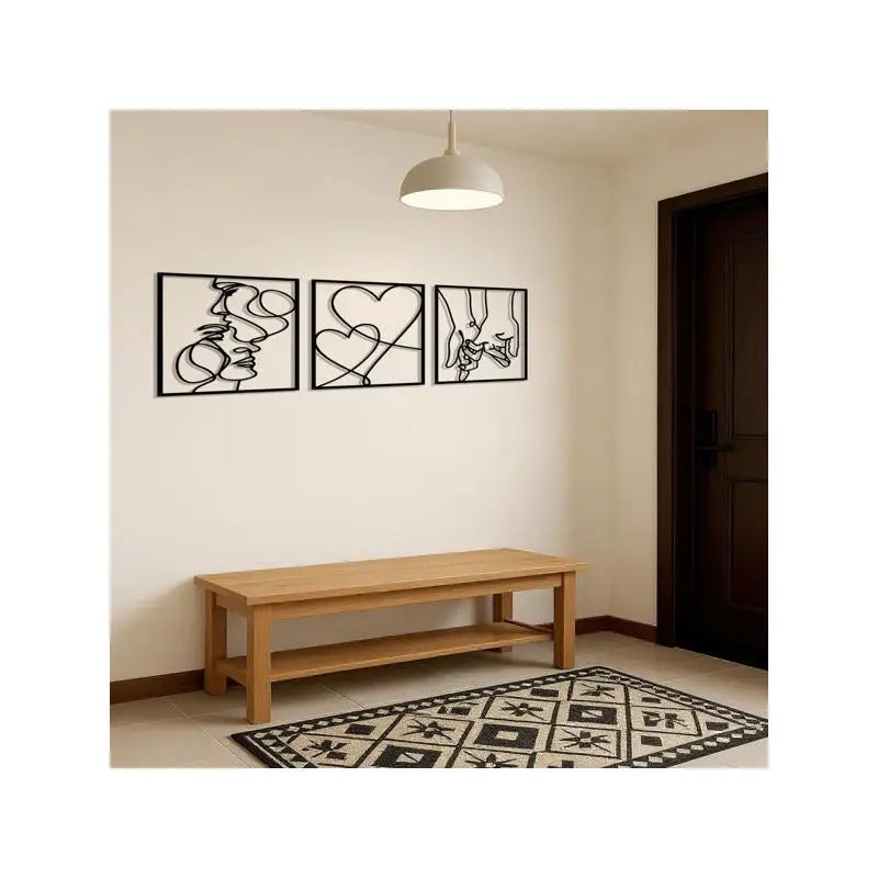 3-Piece Romantic Metal Wall Art Set - Minimalist Couple Silhouette, Love & Kiss Line Drawings, Heartwarming Decor for Bedroom,