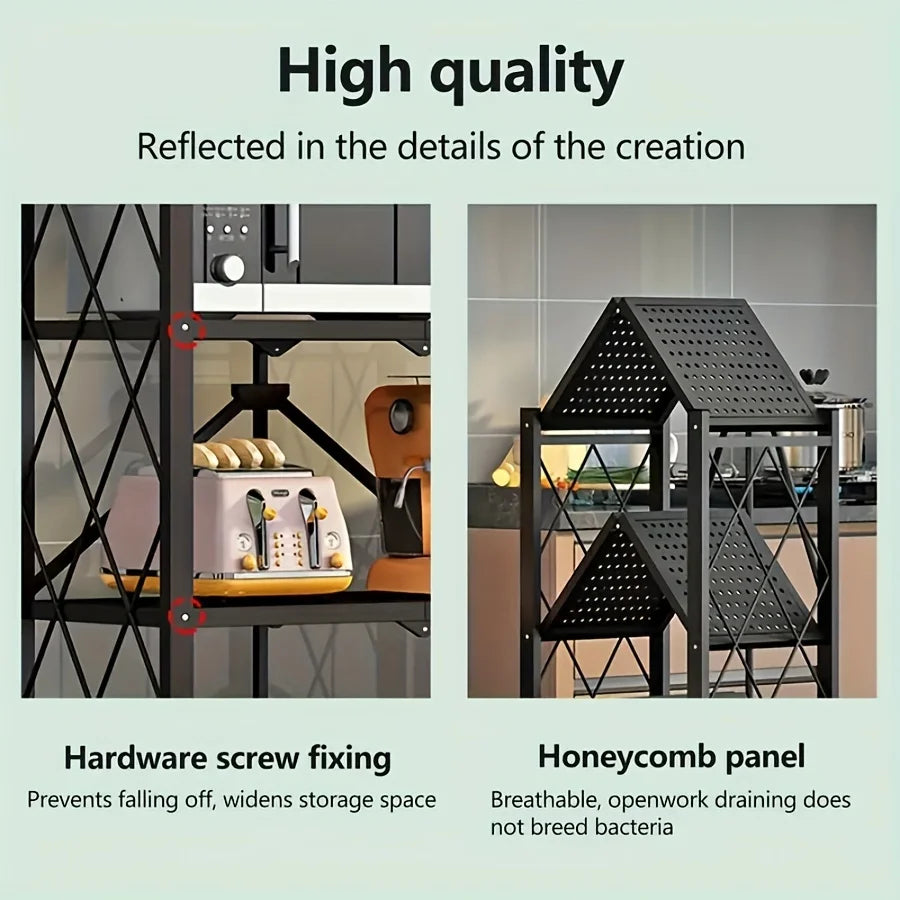 3/4/5-Tier Heavy-Duty Iron Storage Shelf with Rolling Shelves - Heavy-Duty Foldable & Portable Multi-Tier Shelving Unit