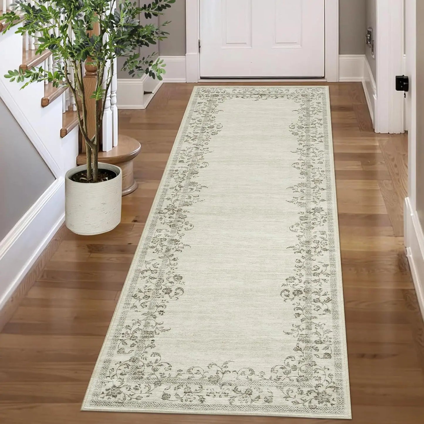 Washable Area Rug for Bedroom Farmhouse Rugs for Living Room Indoor Floral Bordered Large Rug Soft Carpet for Dining Room Office