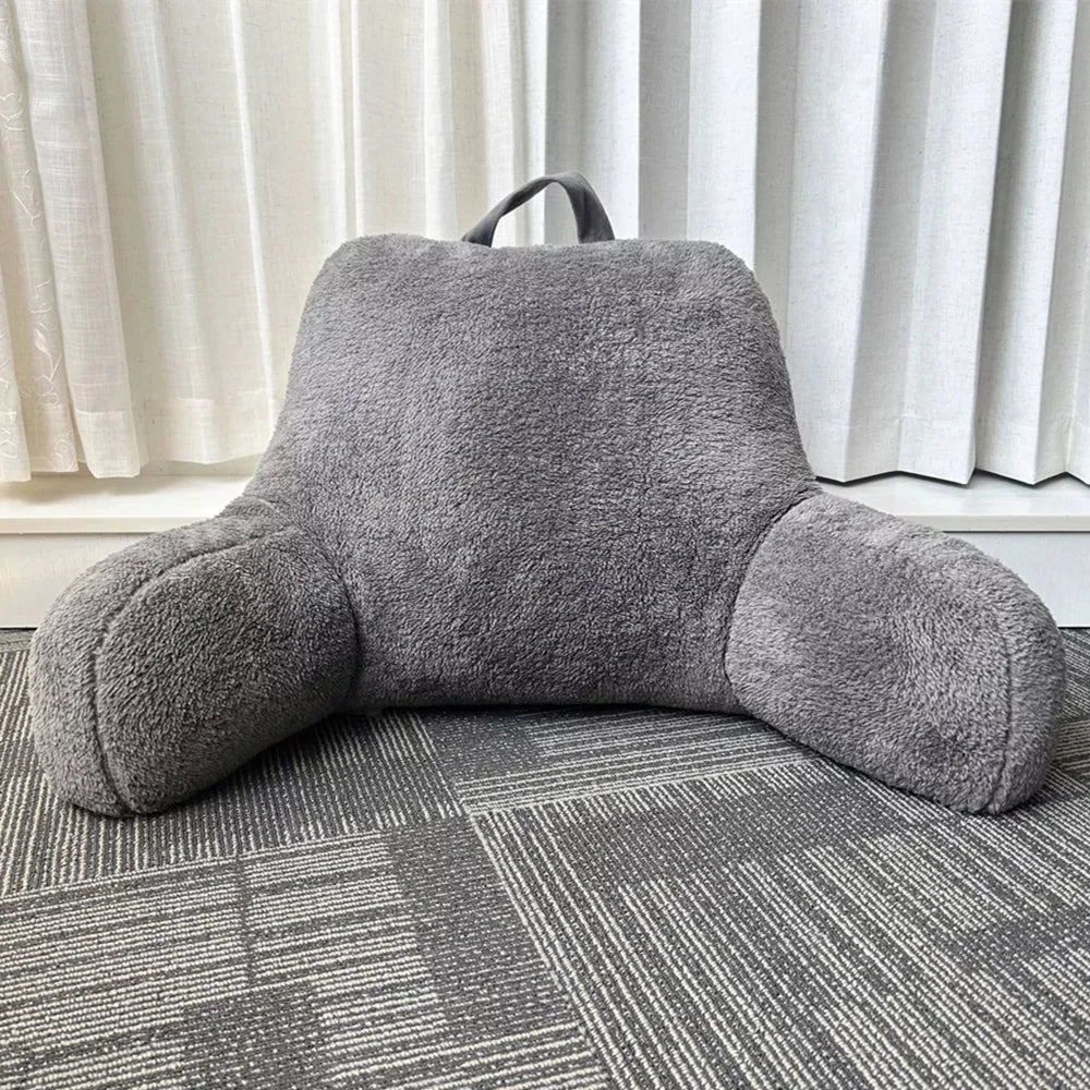 Faux Shearling Bed Rest Pillow with Arms,Back Pillow for Bed Sitting Up,Reading Pillow for Adult Teens,Couch TV Backrest Pillows