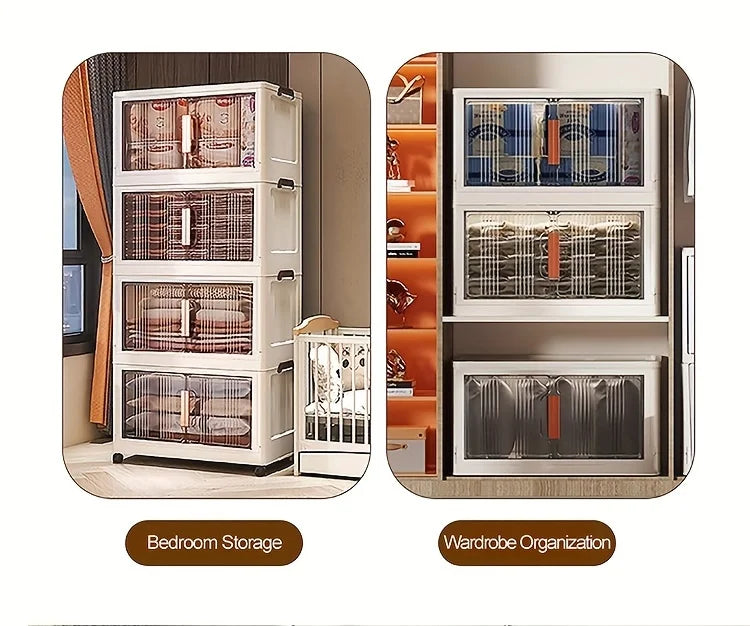 3/4/5-Tier Extra Large Folding Storage Cabinet - Plastic Storage Bins With Lids, Collapsible Stackable Containers With Wheels