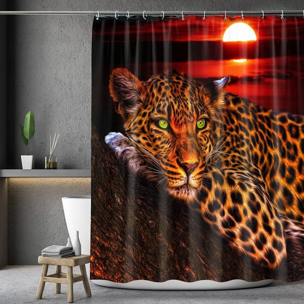 african-inspired waterproof shower curtain set: 4-piece leopard & cheetah bathroom decor with mats