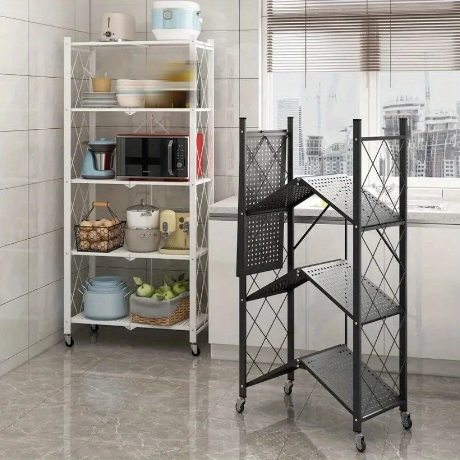 3/4/5-Tier Heavy-Duty Iron Storage Shelf with Rolling Shelves - Heavy-Duty Foldable & Portable Multi-Tier Shelving Unit