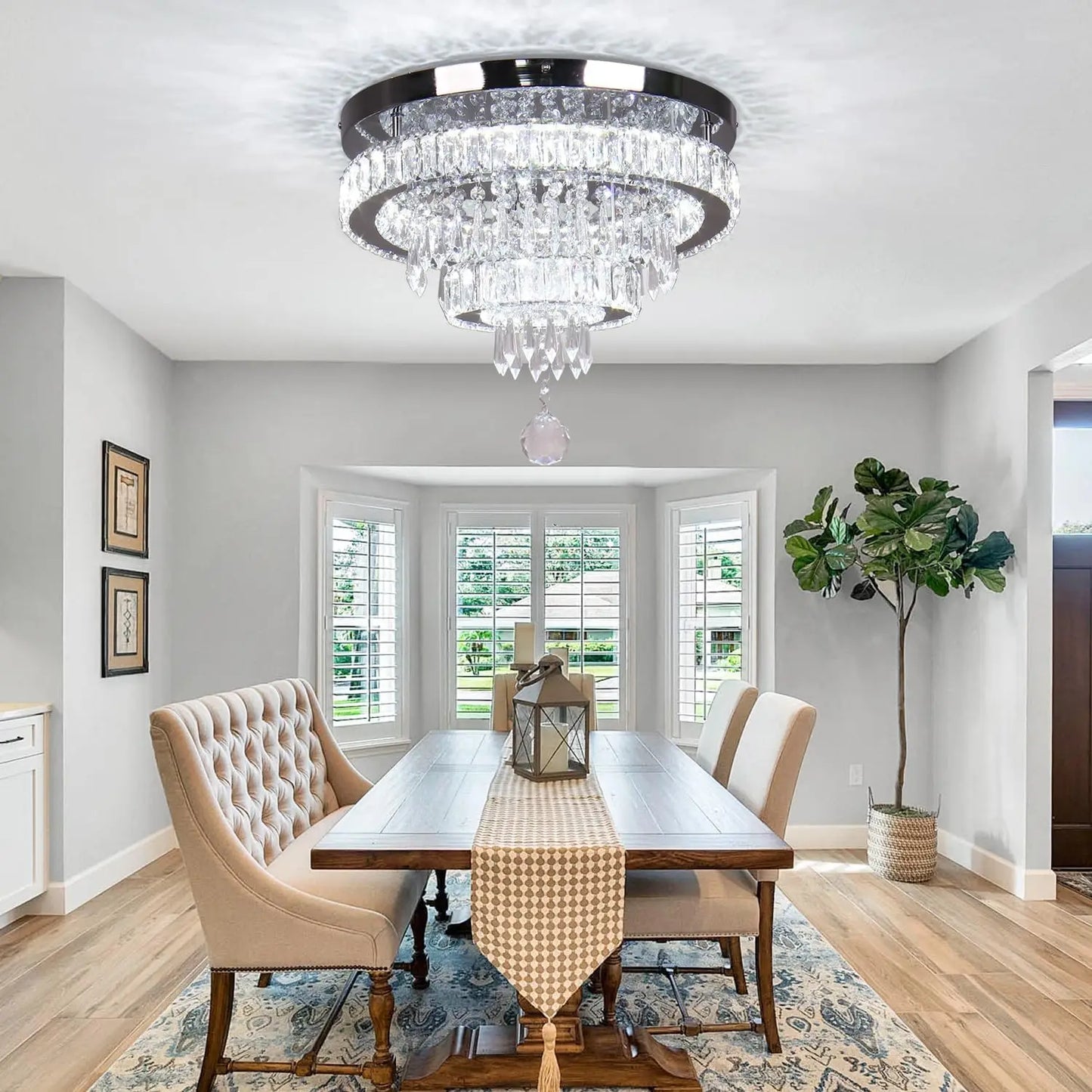 11.8" Dimmable Crystal Chandelier Crystal Ceiling Light Modern Chandeliers Flush Mount Ceiling Light Lamp Fixture for Dining Roo