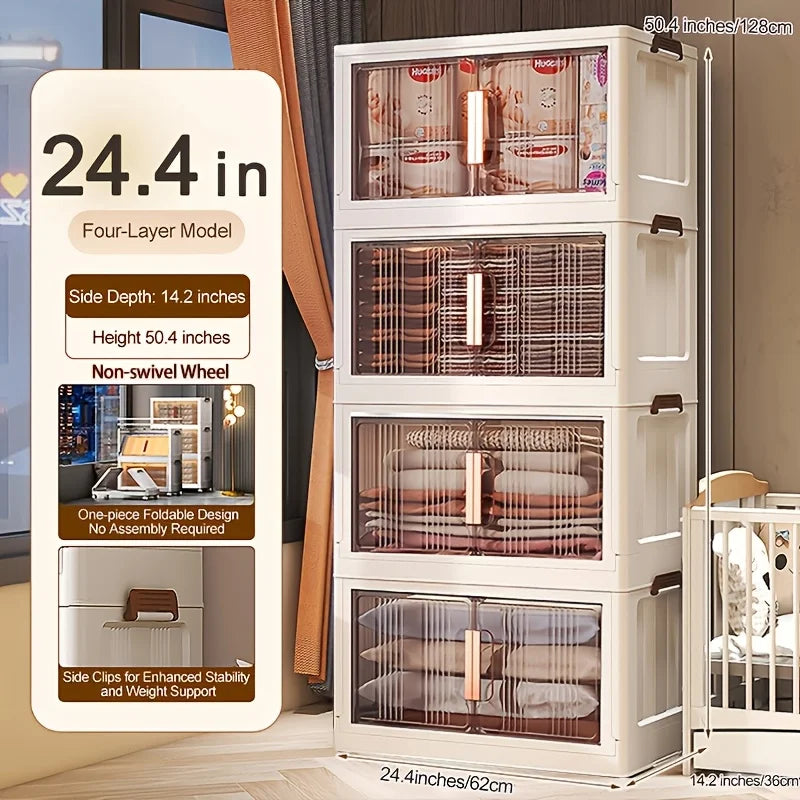 3/4/5-Tier Extra Large Folding Storage Cabinet - Plastic Storage Bins With Lids, Collapsible Stackable Containers With Wheels