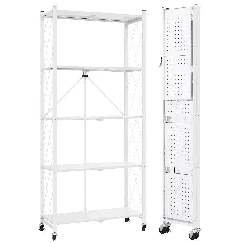 3/4/5-Tier Heavy-Duty Iron Storage Shelf with Rolling Shelves - Heavy-Duty Foldable & Portable Multi-Tier Shelving Unit
