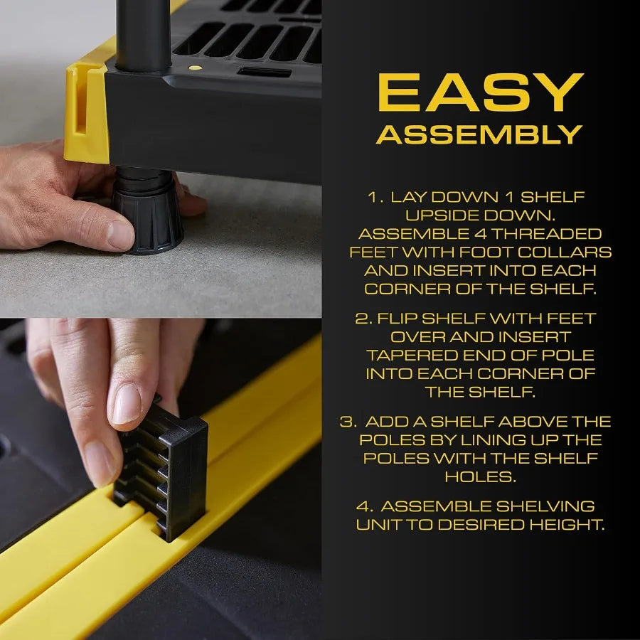 Black Yellow Shelving Unit and Heavy Duty Storage Containers for Industrial Warehouse Garage Basement and Workshop Organization