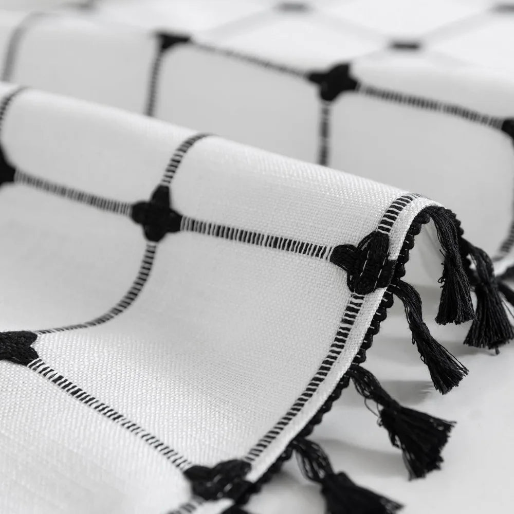 no hook shower curtain with snap in fabric liner set, boho farmhouse black and white woven jacquard grid shower curtain for bat