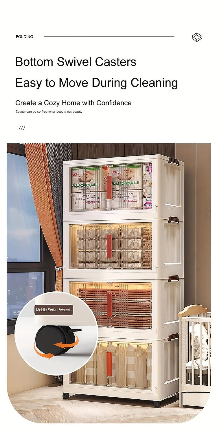 3/4/5-Tier Extra Large Folding Storage Cabinet - Plastic Storage Bins With Lids, Collapsible Stackable Containers With Wheels
