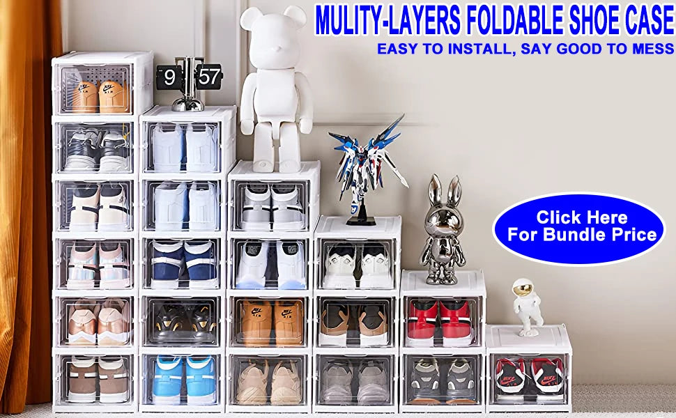 Shoes Storage Box Foldable Transparent Sneaker Shoe Organizers Cabinet Stackable Dustproof High-top Cabinet Shoe Rack Shelf
