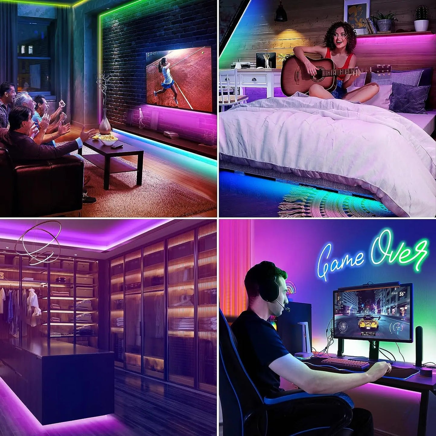 10M/5M/3M Neon WIFI RGB Led Strip Lights Outdoor Waterproof with Music Sync, 108leds/m DIY Tape with Remote and App for Bedroom