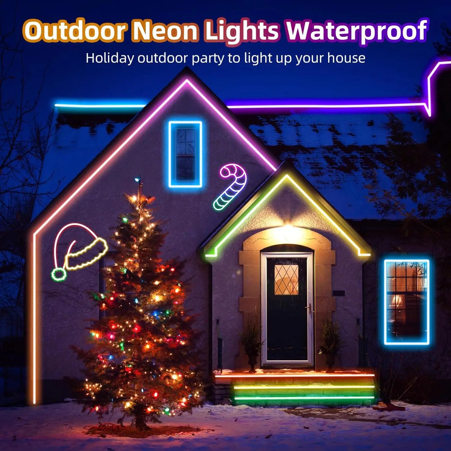 10M/5M/3M Neon WIFI RGB Led Strip Lights Outdoor Waterproof with Music Sync, 108leds/m DIY Tape with Remote and App for Bedroom