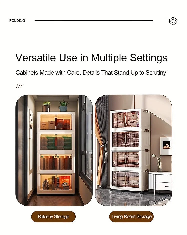 3/4/5-Tier Extra Large Folding Storage Cabinet - Plastic Storage Bins With Lids, Collapsible Stackable Containers With Wheels