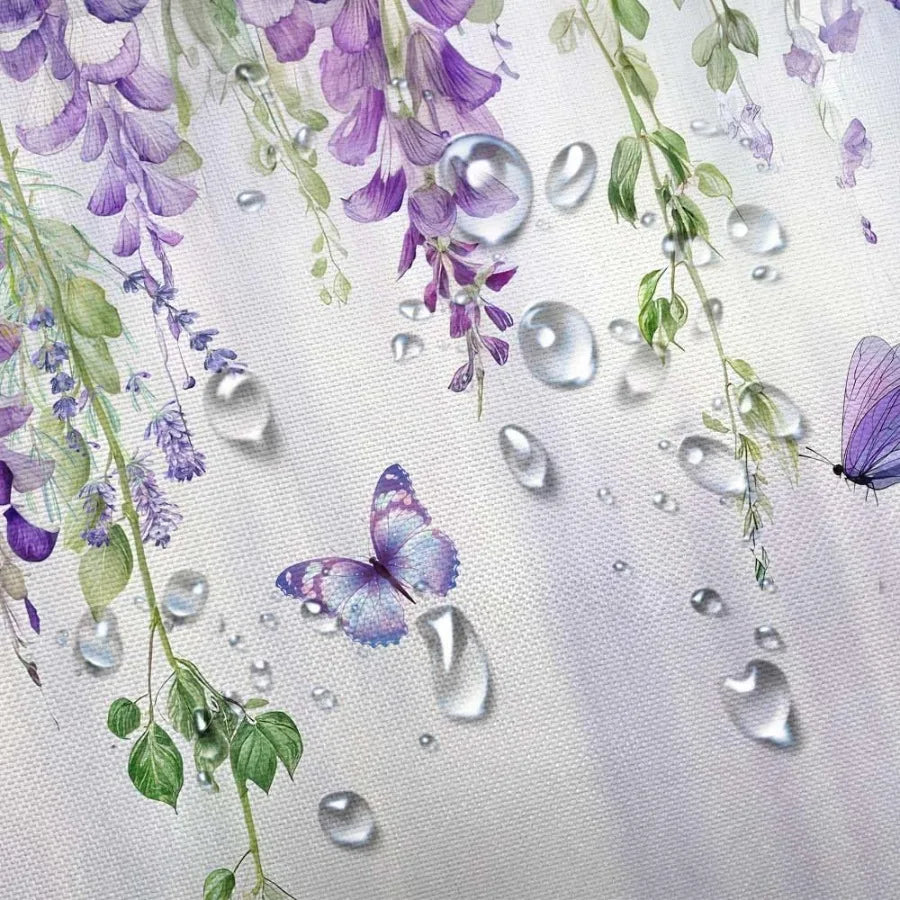 Purple Lavender Floral Butterfly Shower Curtain Spring Purple Lilac Flower Leaves Fabric Shower Curtains Set for Girl Bathroom