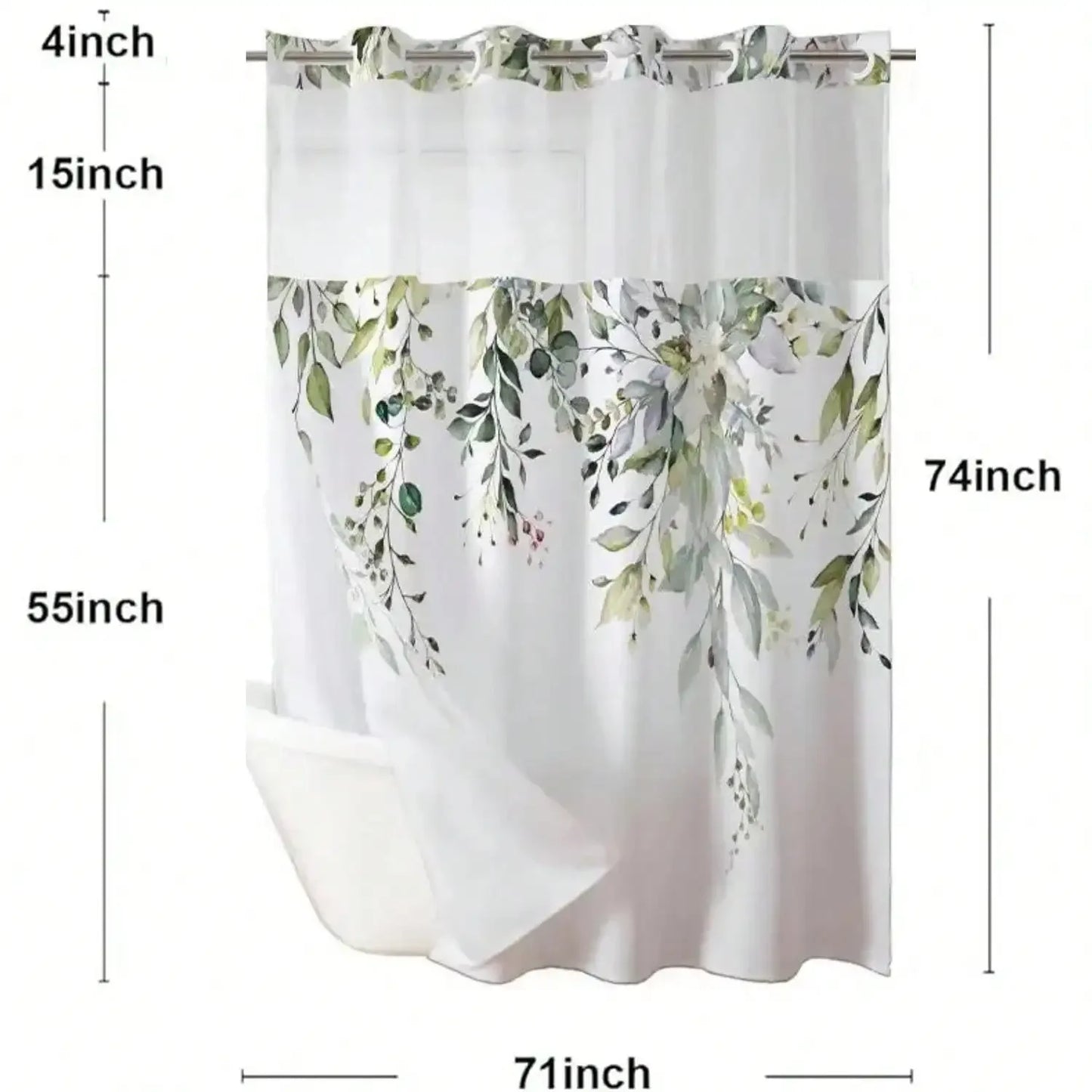 Plants Pattern No Hook Waterproof Shower Curtain, Removable With , Perfect For Bathroom Decor In Winter,  Modern & Simple Design