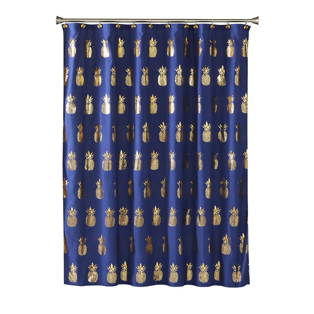 Gilded Pineapple Shower Curtain Navy Blue 72x72 Durable Polyester Bathroom Decor Easy Care Waterproof Machine Washable