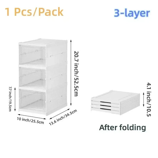 Shoes Storage Box Foldable Transparent Sneaker Shoe Organizers Cabinet Stackable Dustproof High-top Cabinet Shoe Rack Shelf
