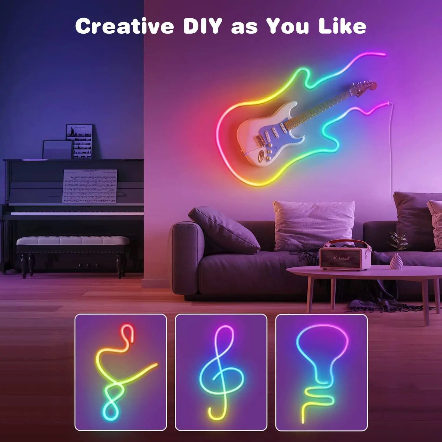 Neon LED Rope Lights,  LED Lights For Bedroom Flexible LED Light Strip With Remote And APP Control RGB Lighting Strip