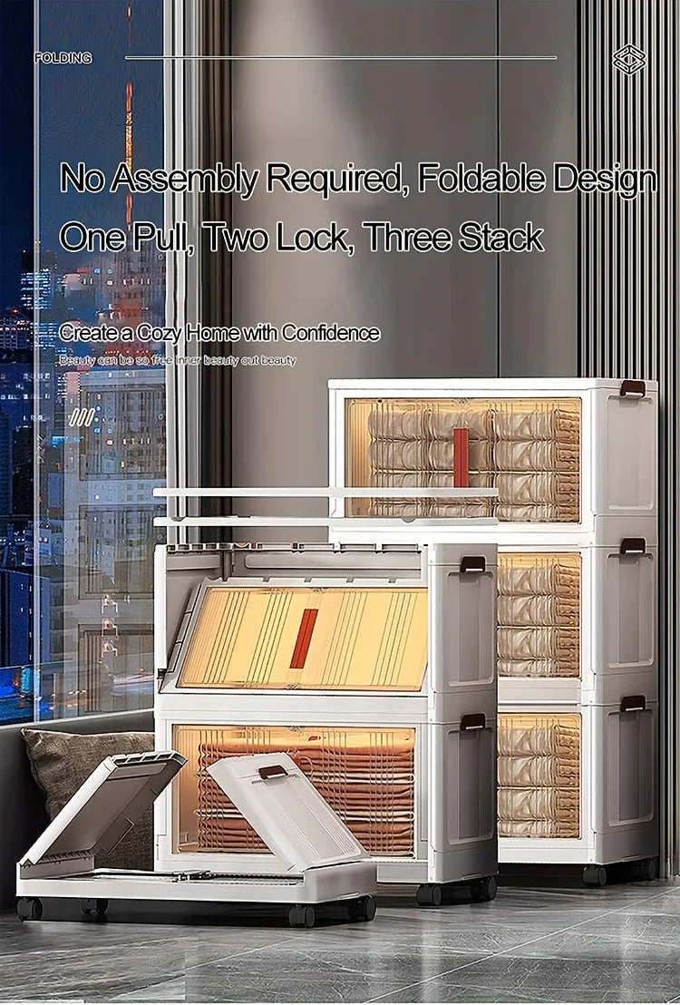 3/4/5-Tier Extra Large Folding Storage Cabinet - Plastic Storage Bins With Lids, Collapsible Stackable Containers With Wheels