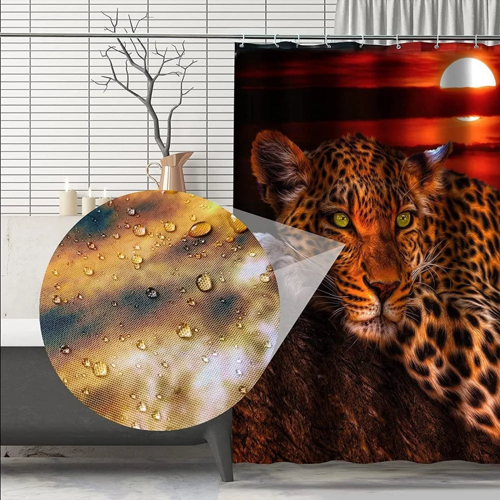 african-inspired waterproof shower curtain set: 4-piece leopard & cheetah bathroom decor with mats