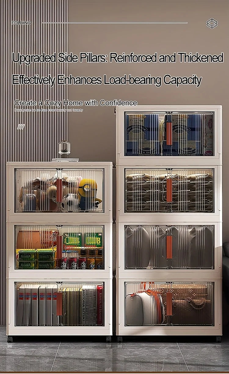 3/4/5-Tier Extra Large Folding Storage Cabinet - Plastic Storage Bins With Lids, Collapsible Stackable Containers With Wheels