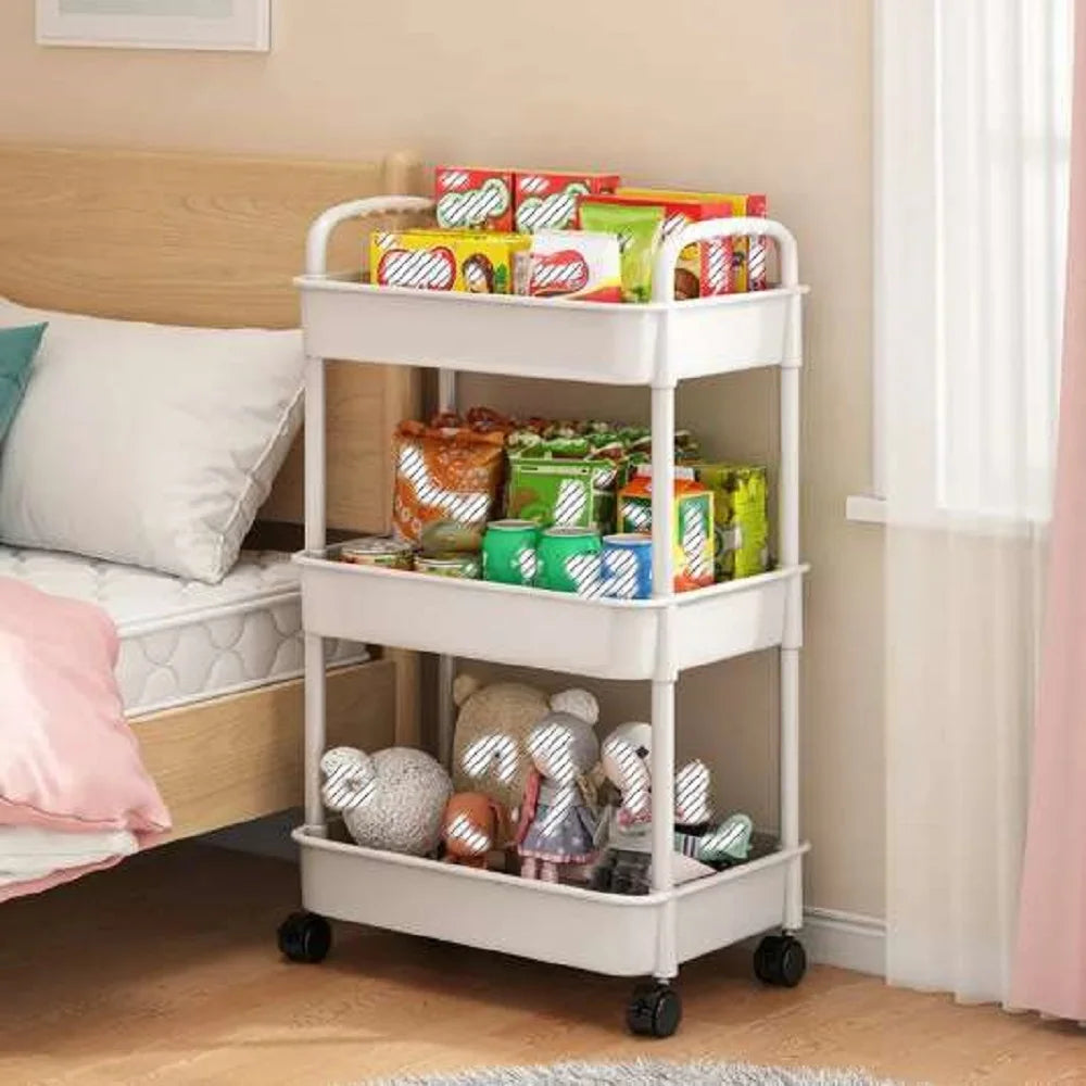 1pc 3/4-Tier Rolling Storage Cart, Plastic Multi-Functional Organizer Trolley, Slim, Space-Saving, Adjustable Shelves, with Easy