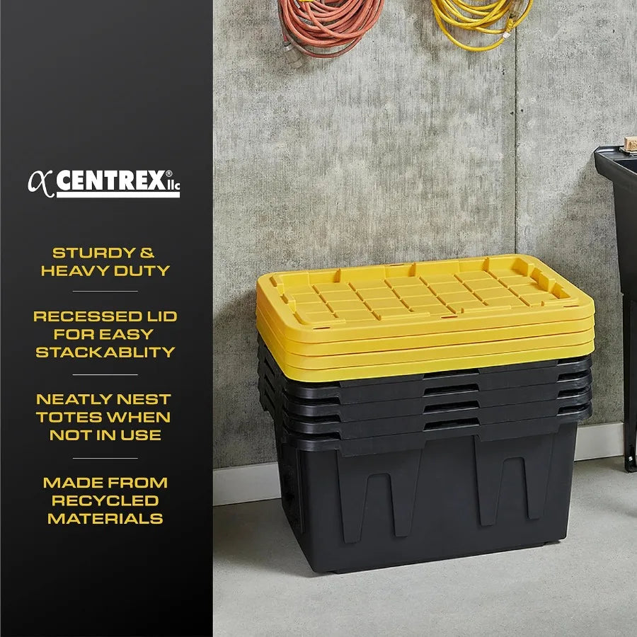 Black Yellow Shelving Unit and Heavy Duty Storage Containers for Industrial Warehouse Garage Basement and Workshop Organization