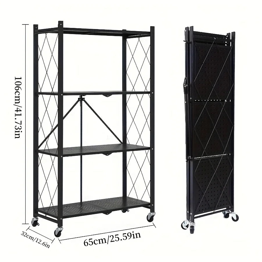 3/4/5-Tier Heavy-Duty Iron Storage Shelf with Rolling Shelves - Heavy-Duty Foldable & Portable Multi-Tier Shelving Unit