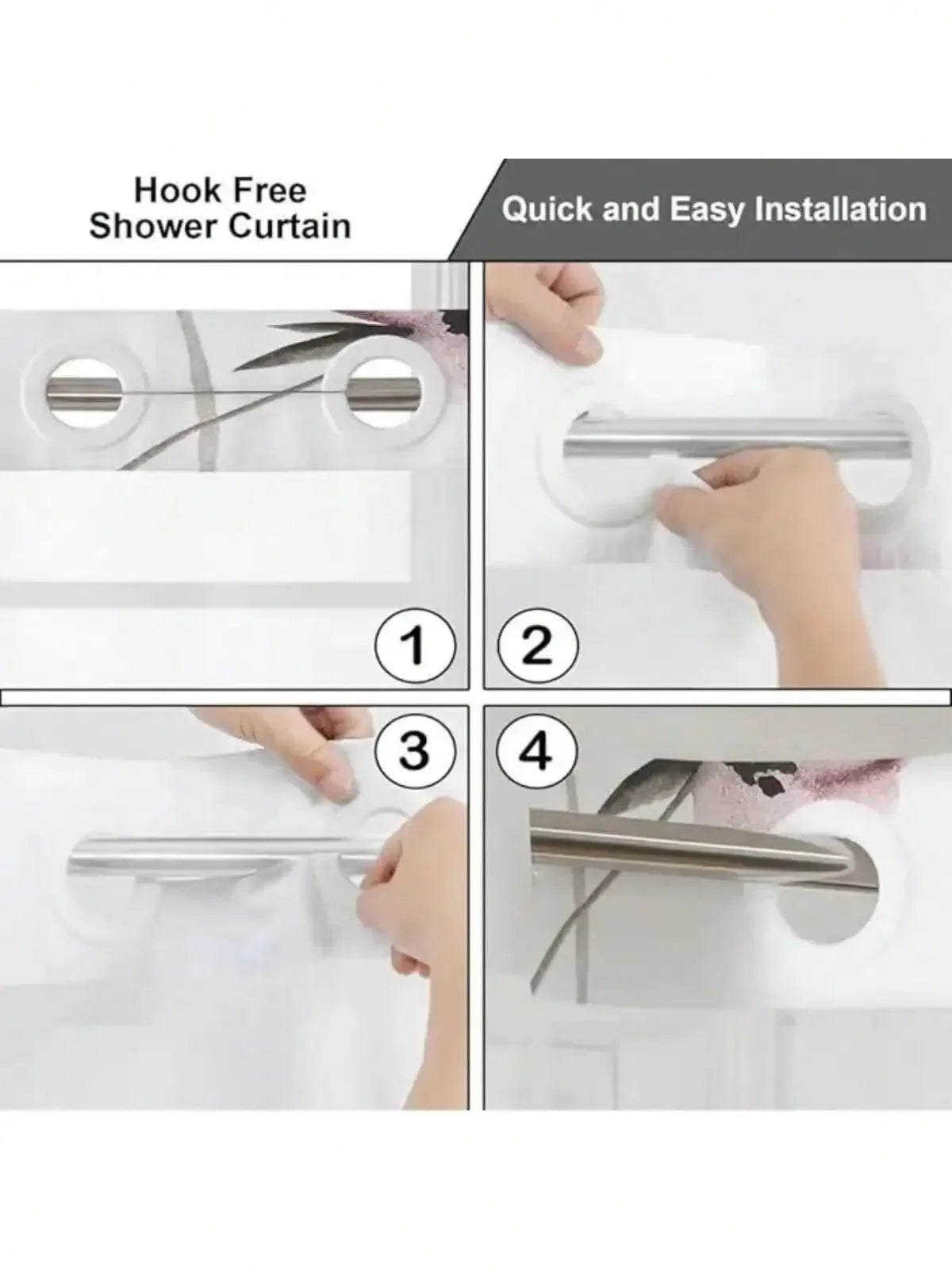 Plants Pattern No Hook Waterproof Shower Curtain, Removable With , Perfect For Bathroom Decor In Winter,  Modern & Simple Design