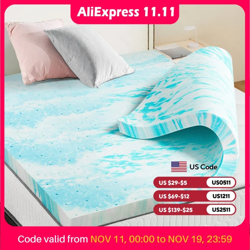JHK 2-3 Inch Gel Memory Foam Mattress Topper Full Size Cooling Mattress Soft and Breathable Bed Topper School Bedroom Furniture