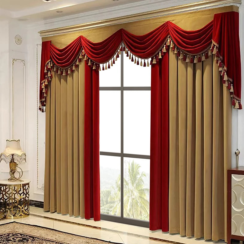 2pcs European luxury atmosphere thickened flannelette curtain living room bedroom floor finished products