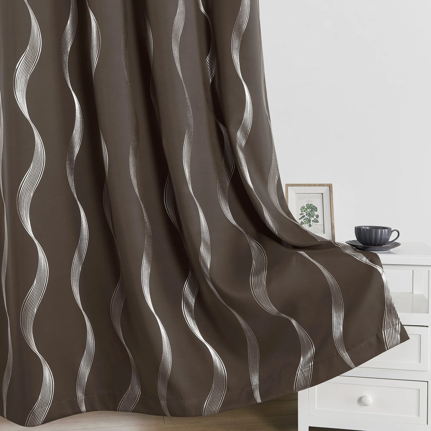 4PCS Blackout Curtains Grommet Thermal Insulated Room Darkening  With Wave Foil Printed For Bedroom