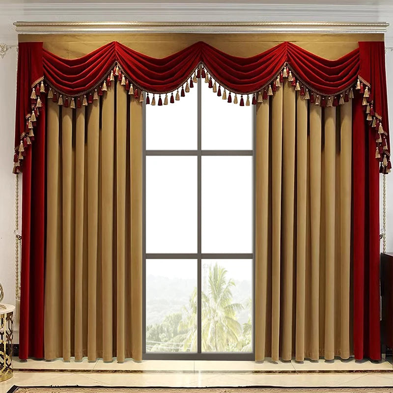 2pcs European luxury atmosphere thickened flannelette curtain living room bedroom floor finished products