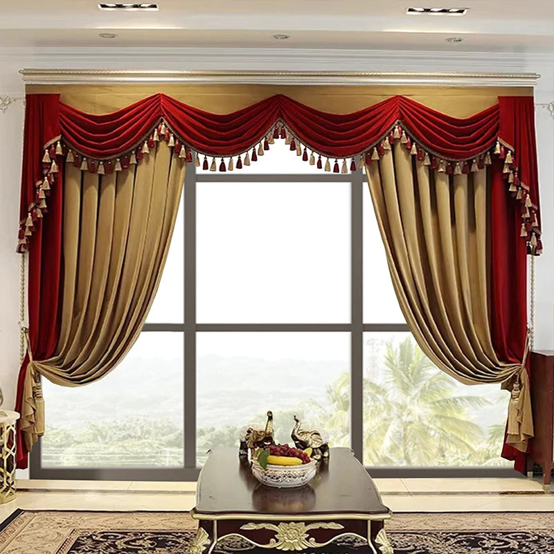 2pcs European luxury atmosphere thickened flannelette curtain living room bedroom floor finished products
