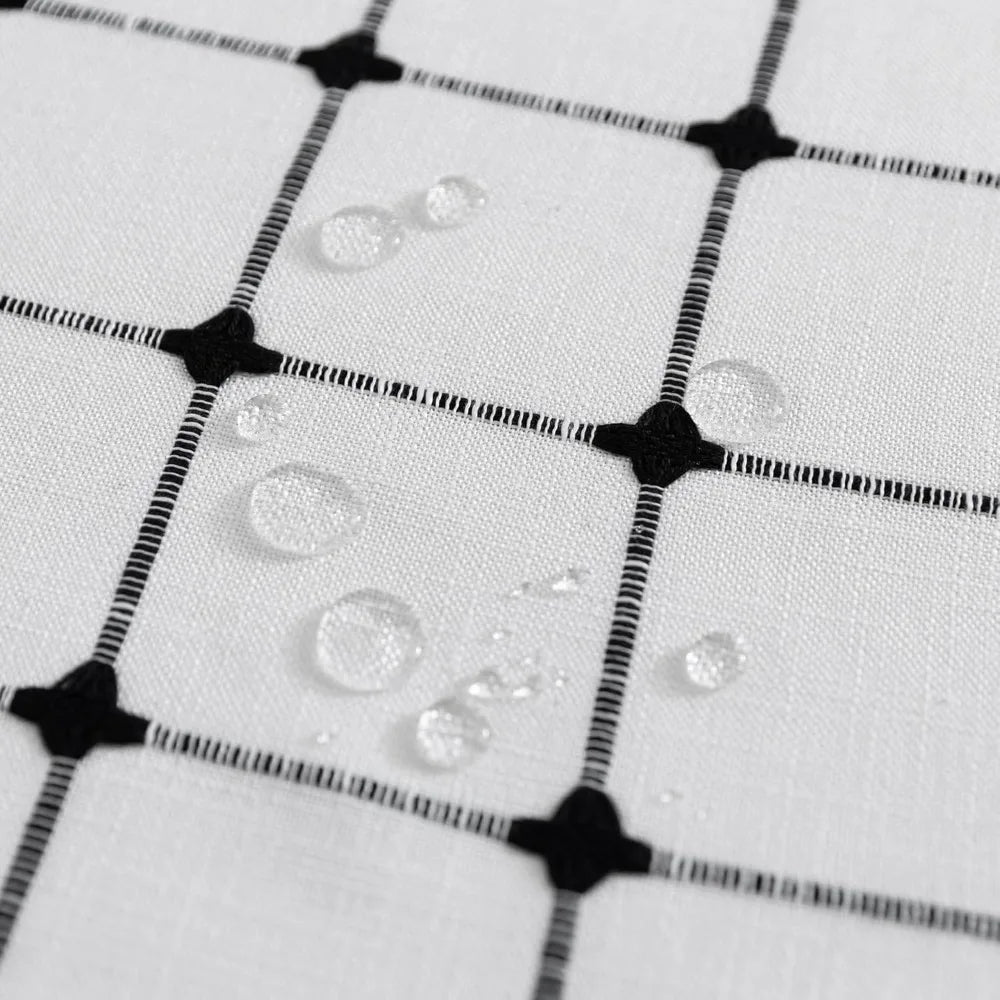 no hook shower curtain with snap in fabric liner set, boho farmhouse black and white woven jacquard grid shower curtain for bat