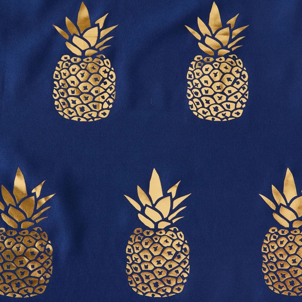 Gilded Pineapple Shower Curtain Navy Blue 72x72 Durable Polyester Bathroom Decor Easy Care Waterproof Machine Washable