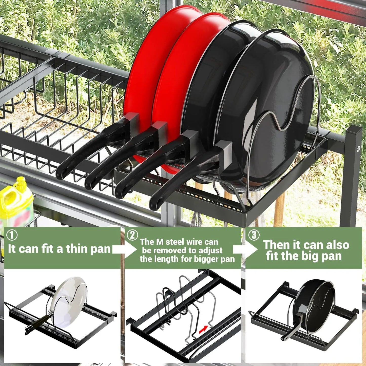 Over The Sink (24"- 32.5" L) Dish Drying Rack (Expandable Dimension) Snap-On Design 2 Tier Kitchen Large Dish Drainer Counter