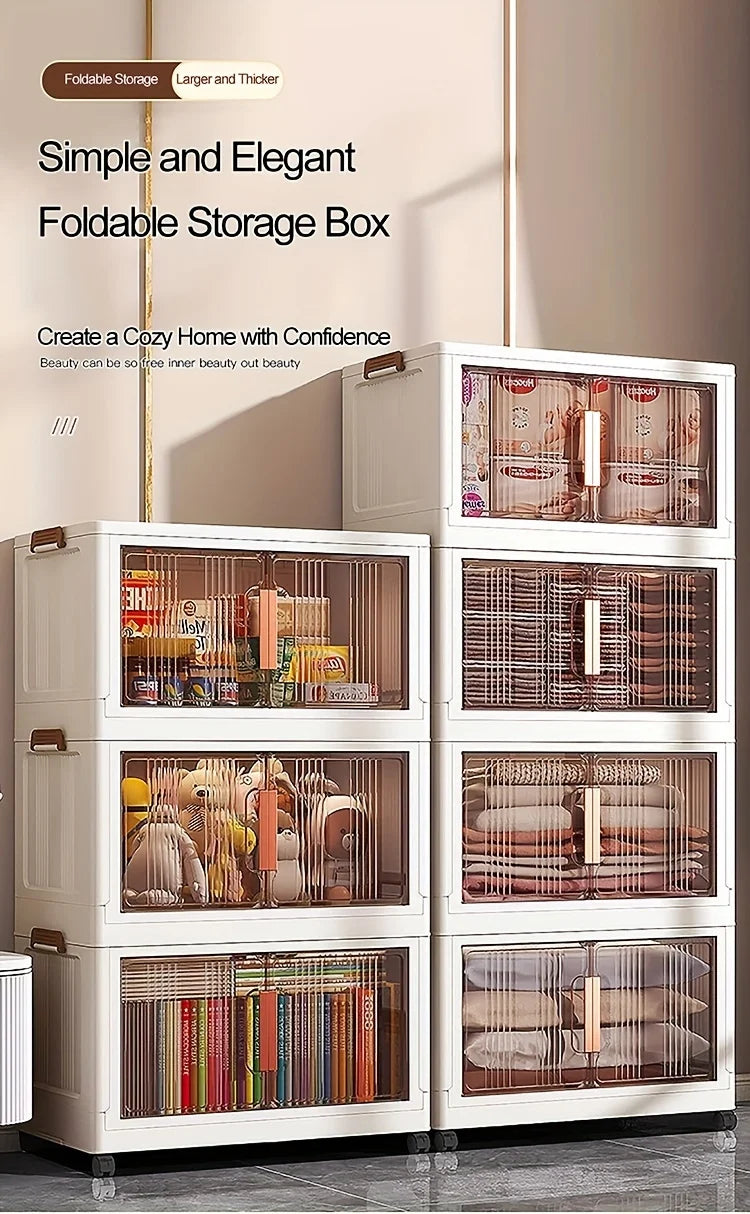 3/4/5-Tier Extra Large Folding Storage Cabinet - Plastic Storage Bins With Lids, Collapsible Stackable Containers With Wheels