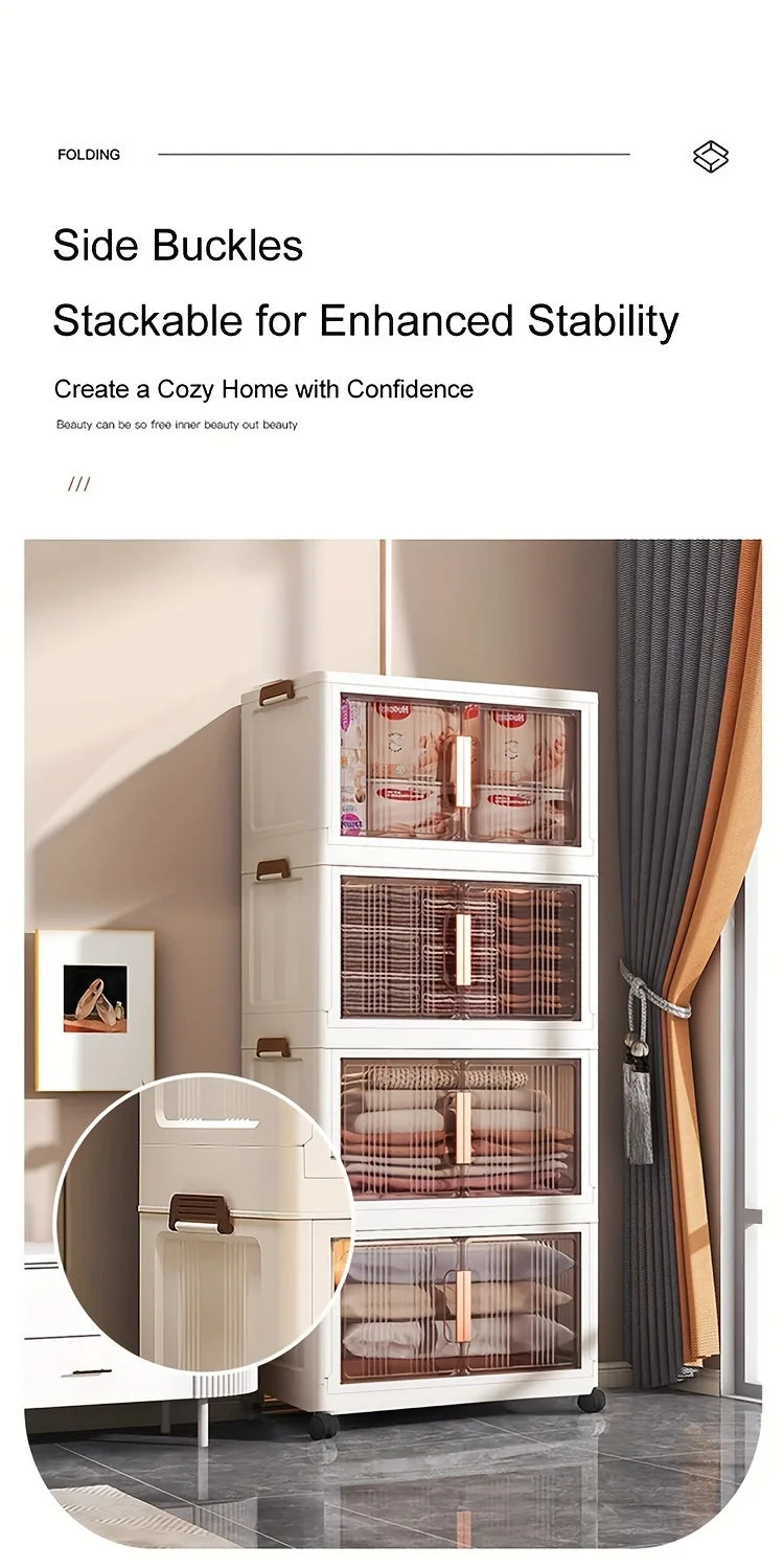 3/4/5-Tier Extra Large Folding Storage Cabinet - Plastic Storage Bins With Lids, Collapsible Stackable Containers With Wheels