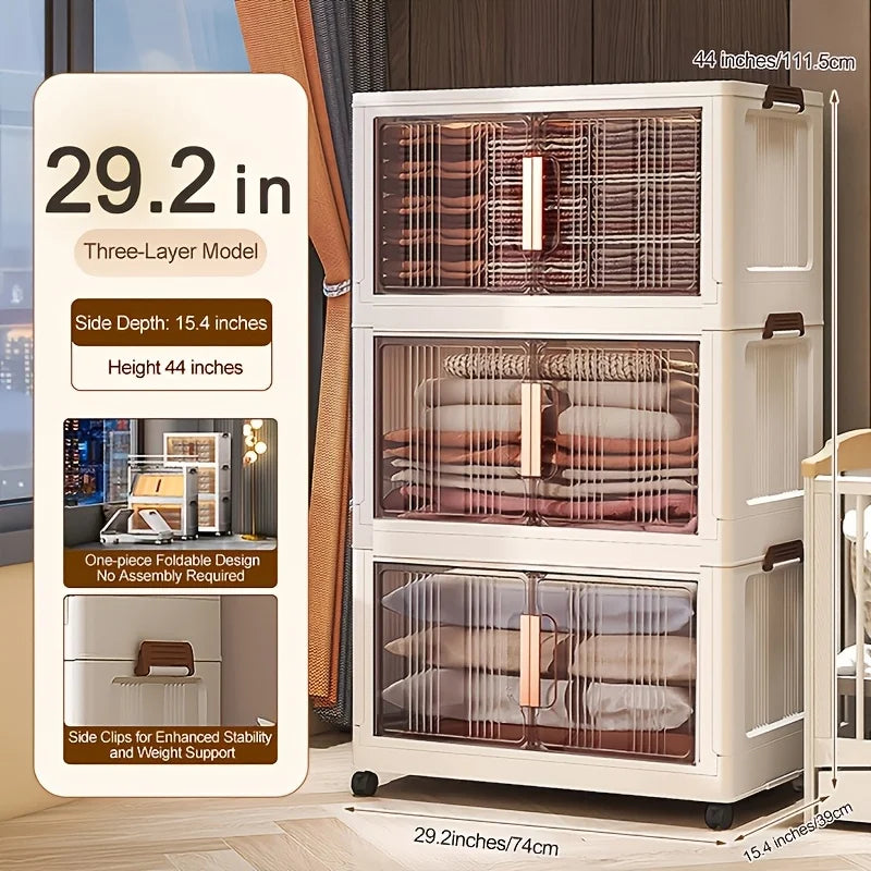 3/4/5-Tier Extra Large Folding Storage Cabinet - Plastic Storage Bins With Lids, Collapsible Stackable Containers With Wheels