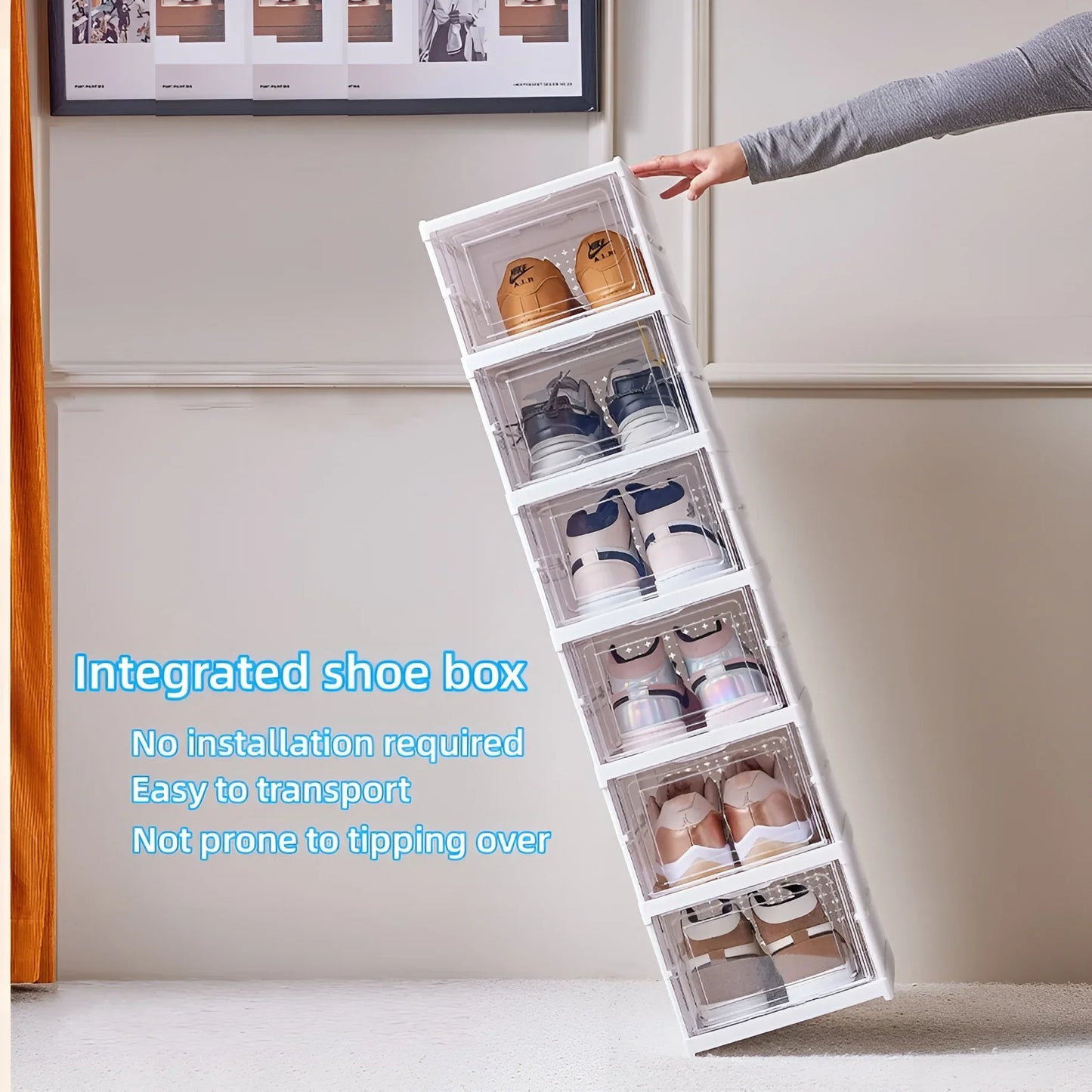 Shoes Storage Box Foldable Transparent Sneaker Shoe Organizers Cabinet Stackable Dustproof High-top Cabinet Shoe Rack Shelf