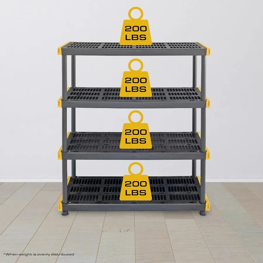 Black Yellow Shelving Unit and Heavy Duty Storage Containers for Industrial Warehouse Garage Basement and Workshop Organization