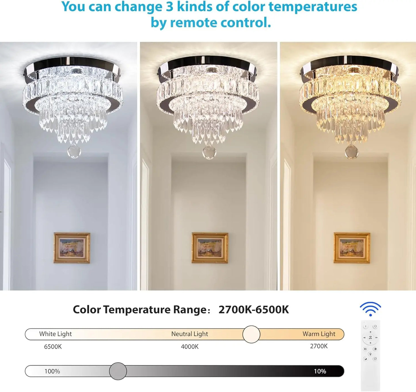 11.8" Dimmable Crystal Chandelier Crystal Ceiling Light Modern Chandeliers Flush Mount Ceiling Light Lamp Fixture for Dining Roo