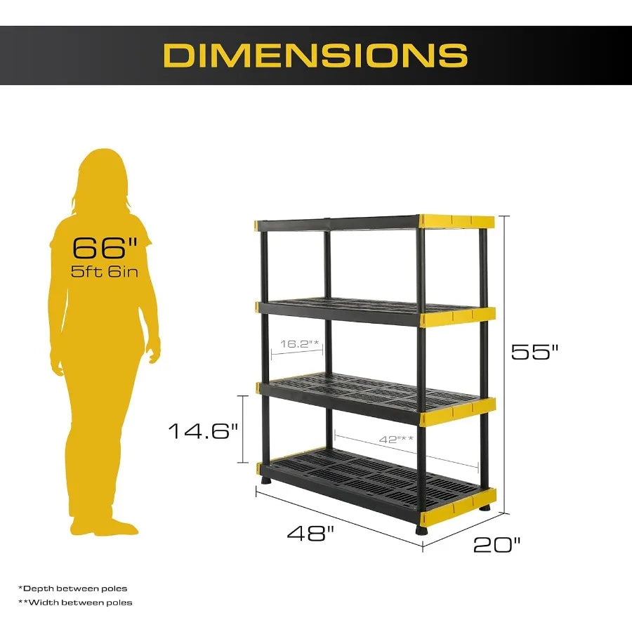 Black Yellow Shelving Unit and Heavy Duty Storage Containers for Industrial Warehouse Garage Basement and Workshop Organization